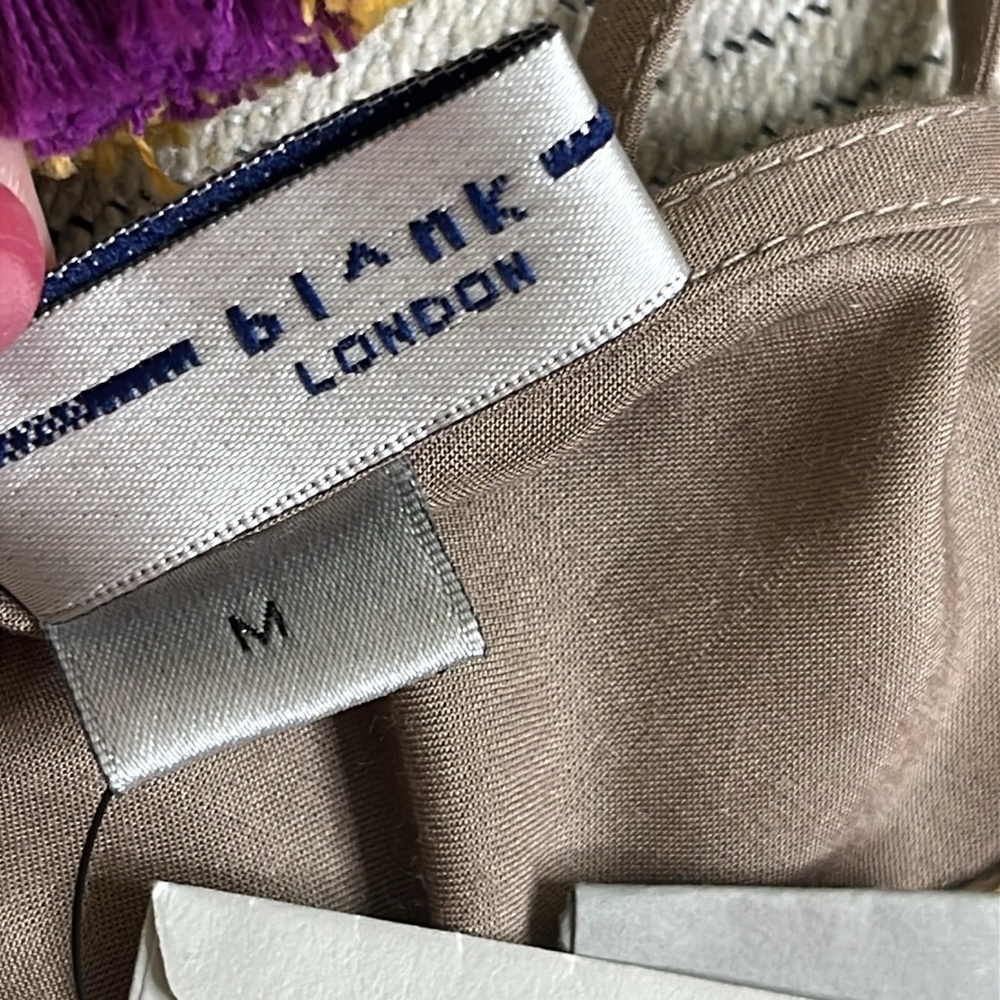 anthropologie blank london taupe tie neck beaded neckline flutter sleeve top - Picture 11 of 17